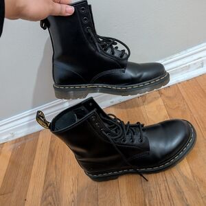 Dr. Martens Black Lace-Up Leather Boots with Yellow Stitching